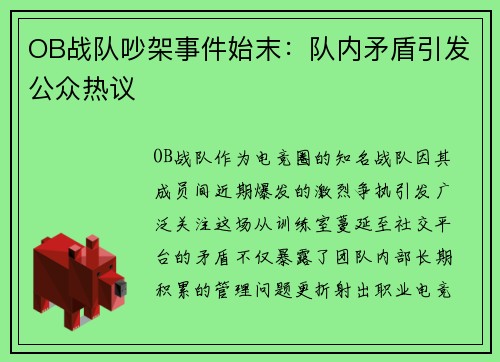 OB战队吵架事件始末：队内矛盾引发公众热议
